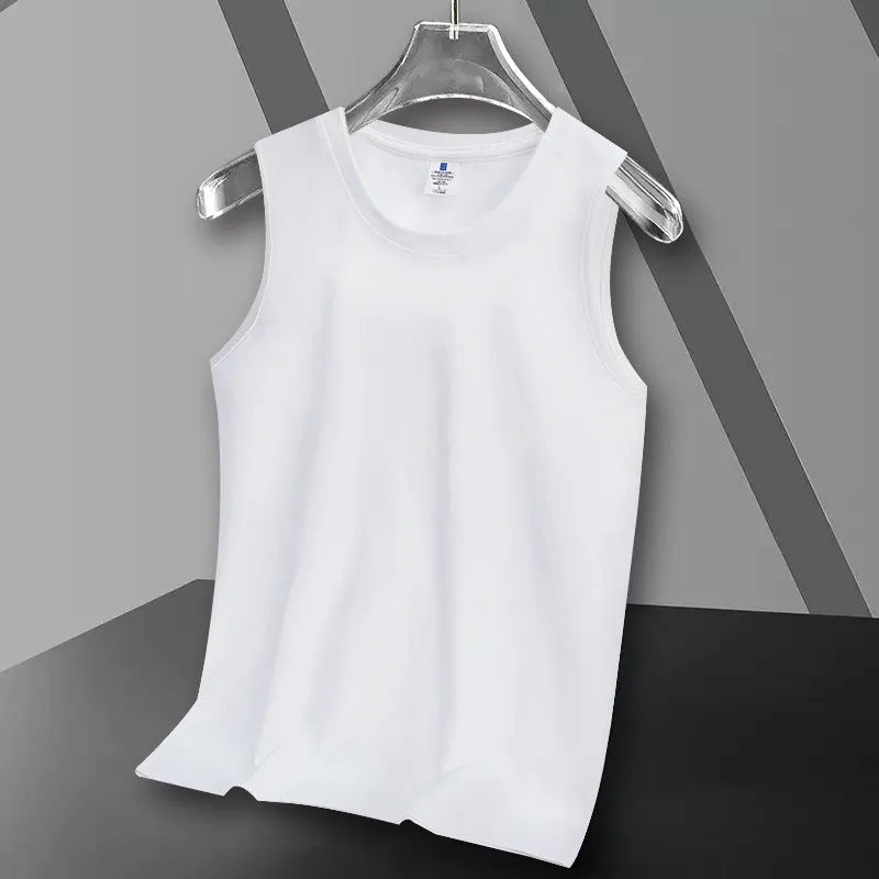 Cotton heavy vest summer sleeveless loose fit solid colour round hem Korean style