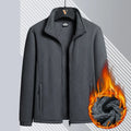 Men's grey berber fleece coat cardigan with a stand-up collar and zipper pockets