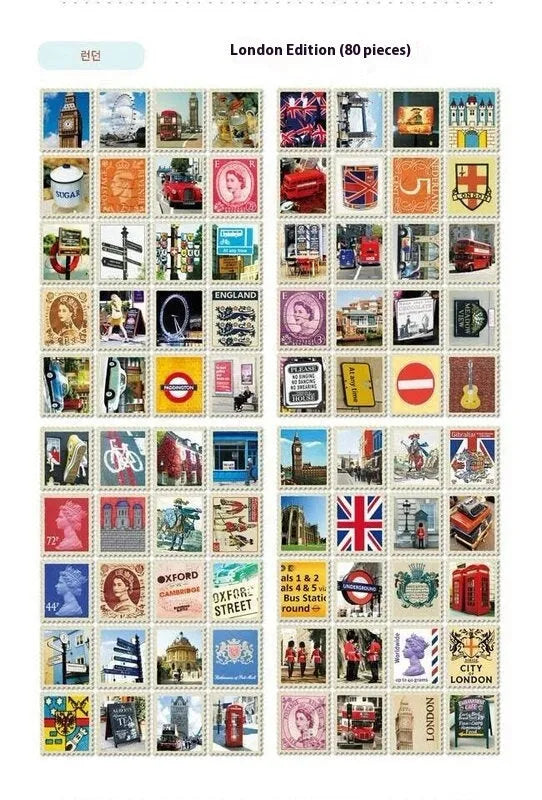 Hand painted Paris London Italy stamp stickers 80 pieces for journal diary decorations