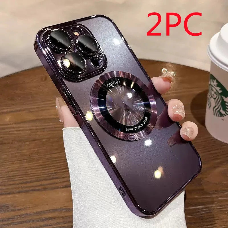Magnetic magnifier phone case in electroplated PC for iPhone, dark purple colour