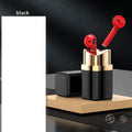 Fashion lipstick-shaped wireless Bluetooth earphones in black, pink, purple, and white colours with charging case