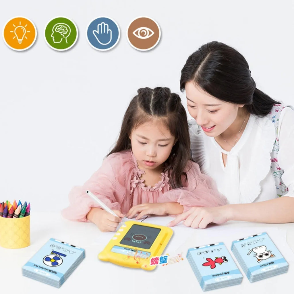 Yellow bilingual educational learning machine with card system for early childhood development