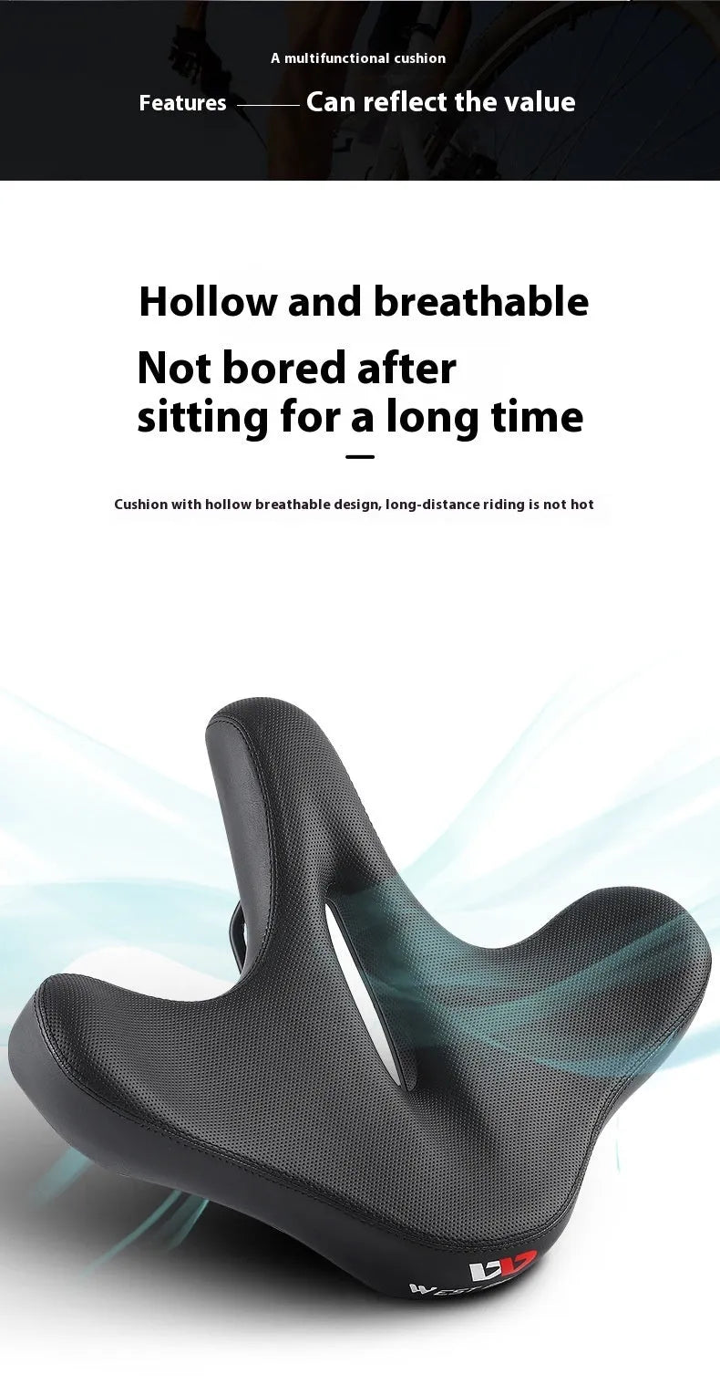 Black bicycle seat cushion with leather cover and thickened foam padding