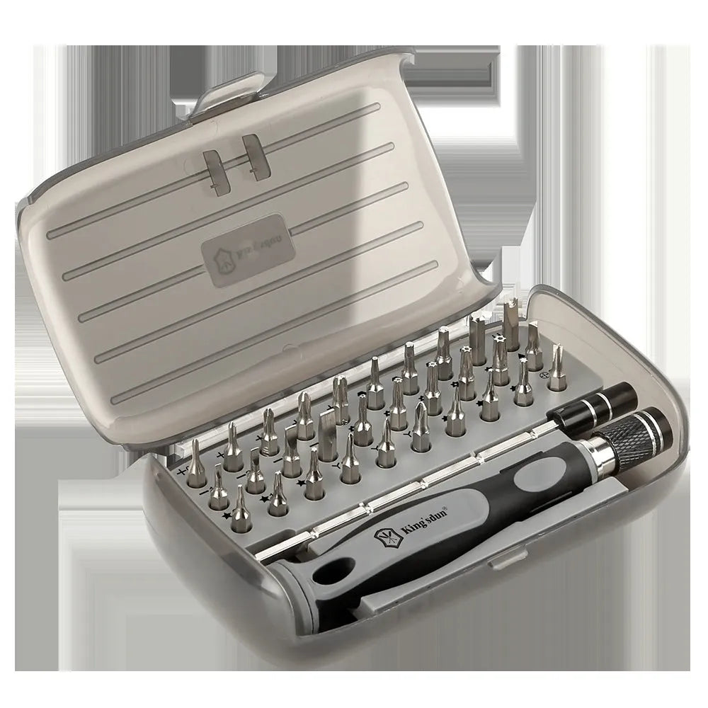 32-in-1 screwdriver repair tool set with storage case containing 30 bits