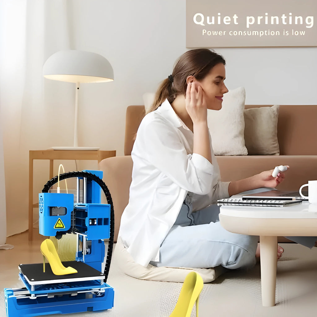 K9 Mini 3D printer with 100x100mm build volume for PLA filament printing in black or blue colour options