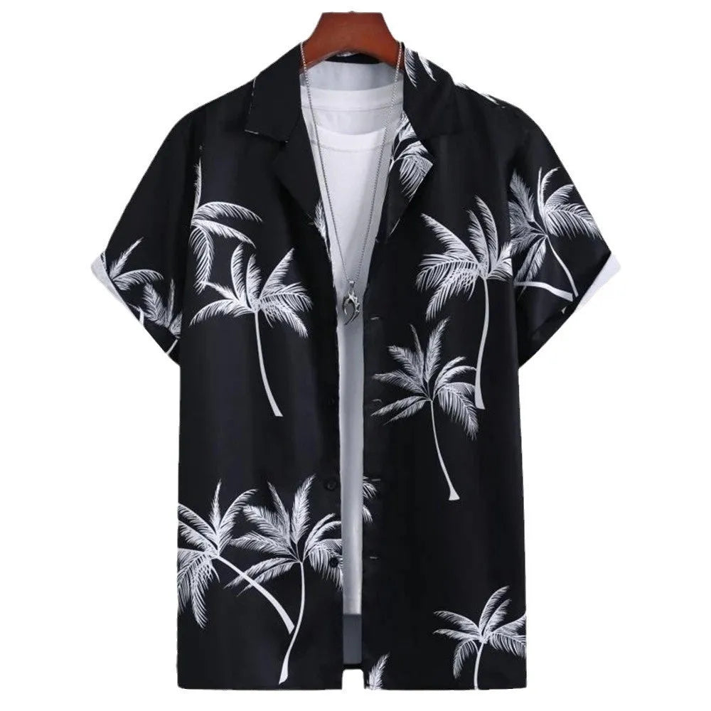 Men's camouflage pattern short sleeve shirt with digital printing and 3D stitching details on polyester fabric