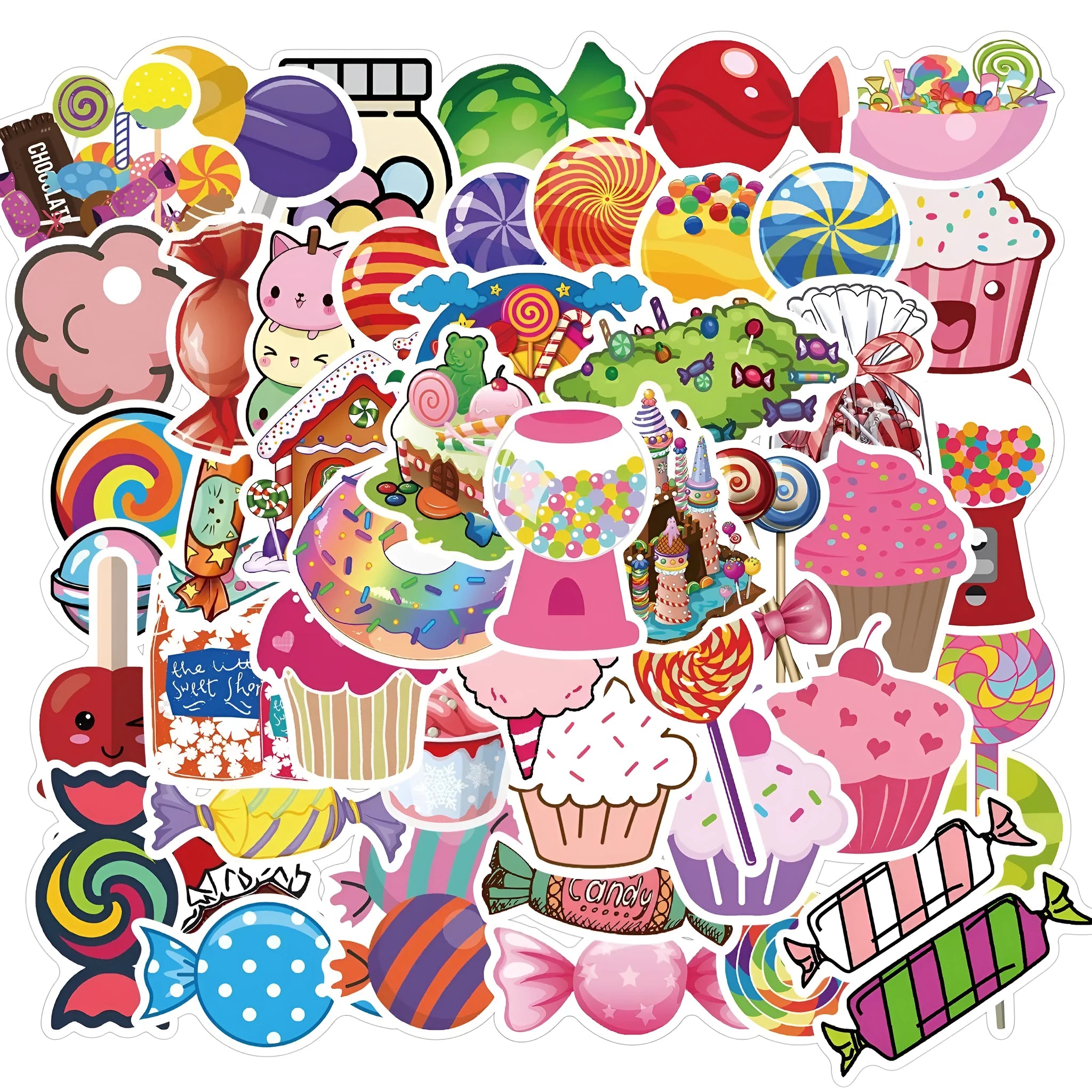 Candy series graffiti colour vinyl stickers pack with cartoon designs for laptop and water bottle decoration