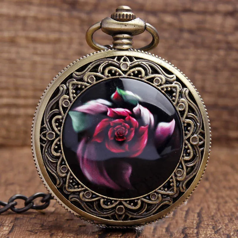 Classical retro plus-sized ceramic pocket watch with bronze skull design and chain