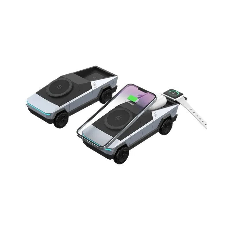 Three-in-one wireless charger charging station with power bank in Deep Space Grey, phone watch and earbuds charging