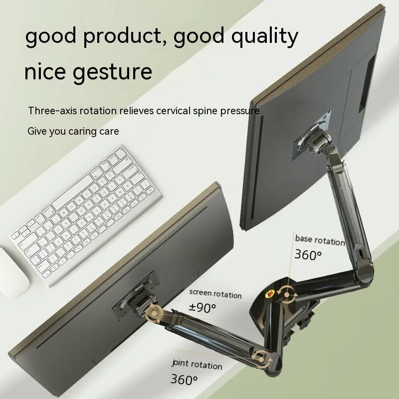 Black dual screen monitor bracket with adjustable height desk clamp for VESA 75-100mm mounting patterns