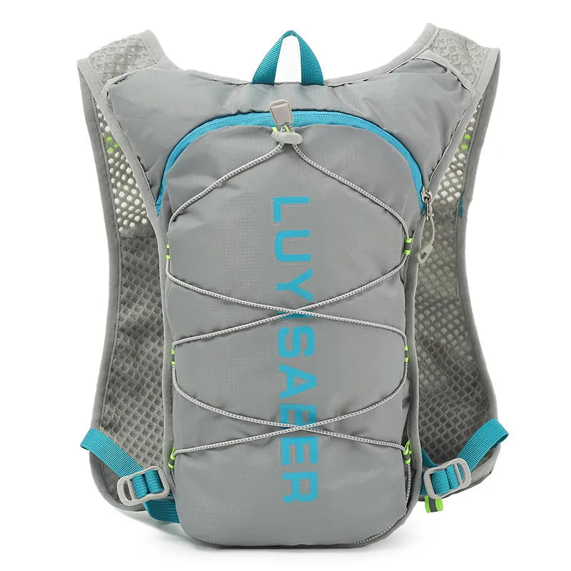 Multifunctional nylon running backpack with reflective strips, shown in blue.