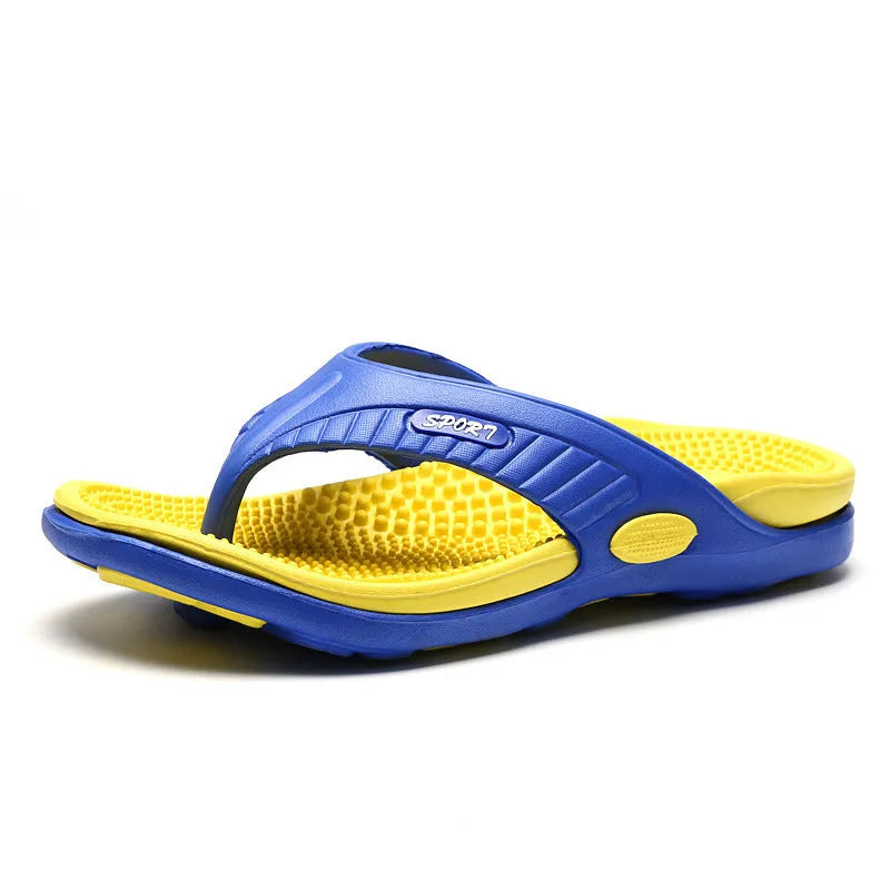 Men's flat slippers with rubber plastic sole in khaki colour for home and outdoor wear