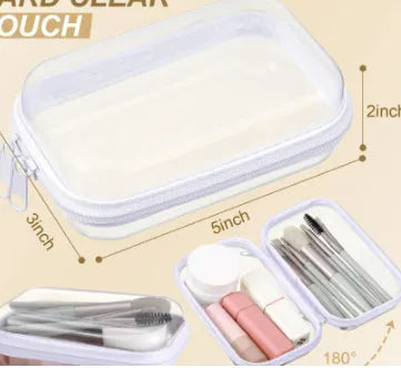 Transparent PET plastic zipper pencil case cube shape extra small 12x7.5x5cm white storage bag