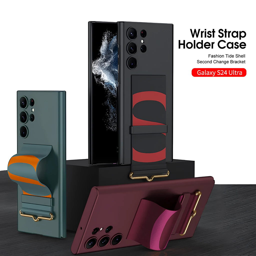 Ultra-thin PC phone case in carbon fiber pattern with bracket for Samsung Galaxy S23 Ultra