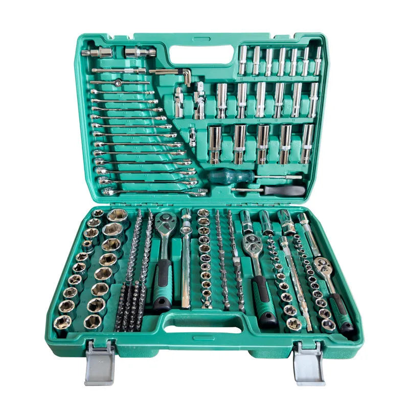 216-piece alloy steel socket wrench set in storage box with 72-tooth ratchet for car and machinery repair