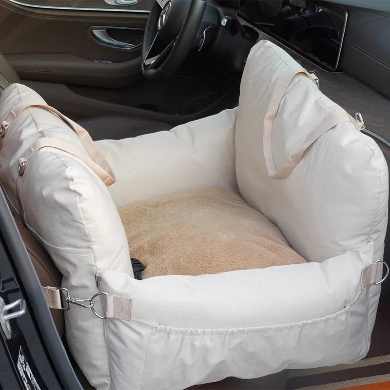 Linen car safety seat front dog bed in beige colour, 60x50x43cm cloth cushion for front seat