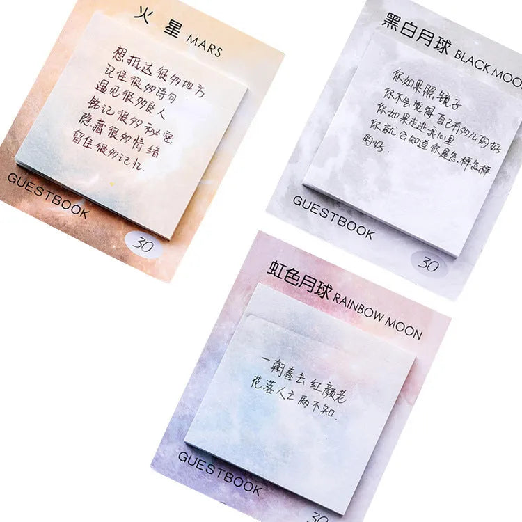 Square planet sticky notes notepad with oil painting designs of celestial bodies including moon and earth patterns
