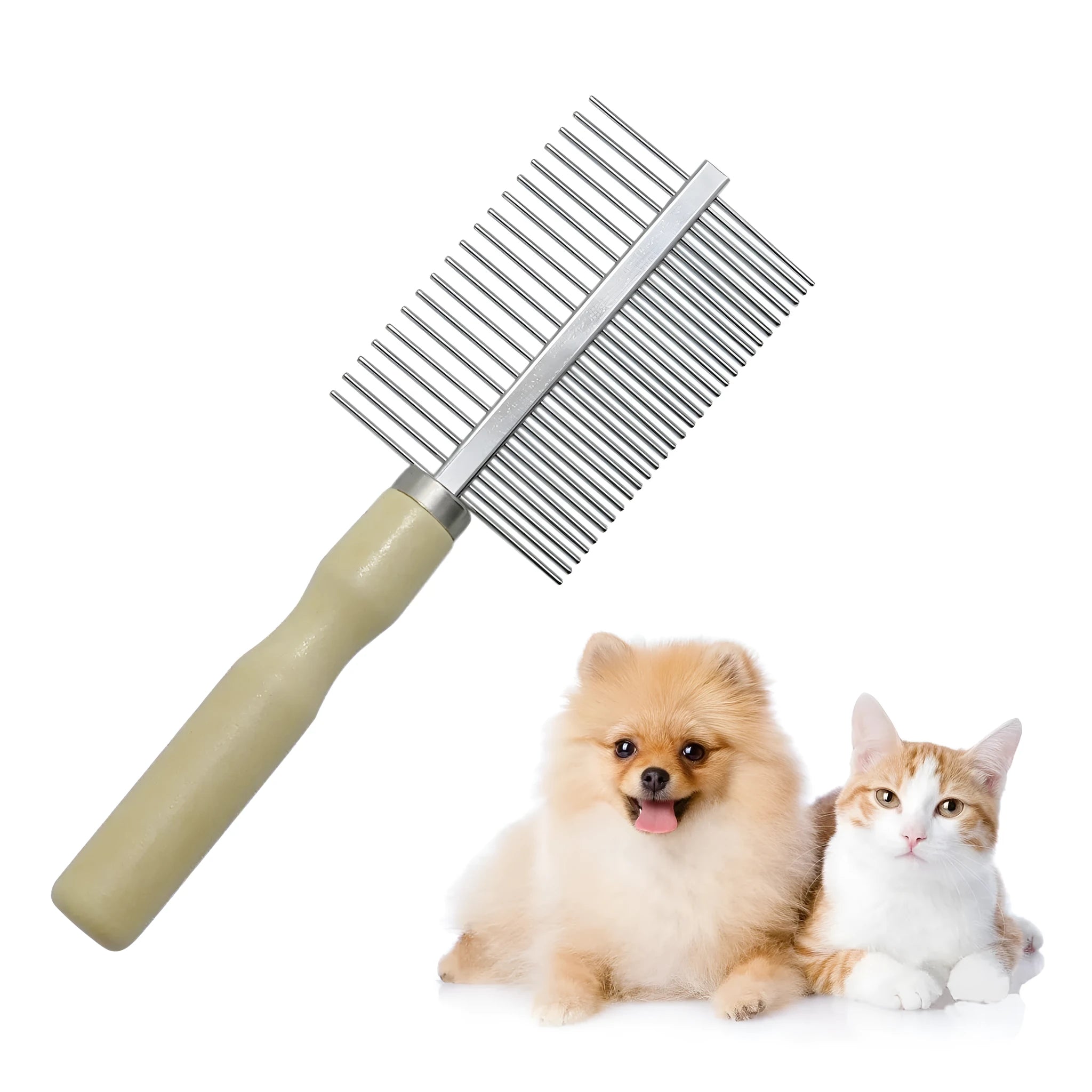Wooden handle pet grooming comb for dogs and cats with round-tip teeth