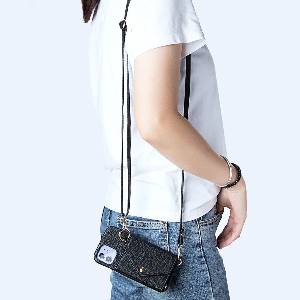 Anti-degaussing imitation leather wallet phone case with bracket and crossbody bag for Apple iPhone and Samsung