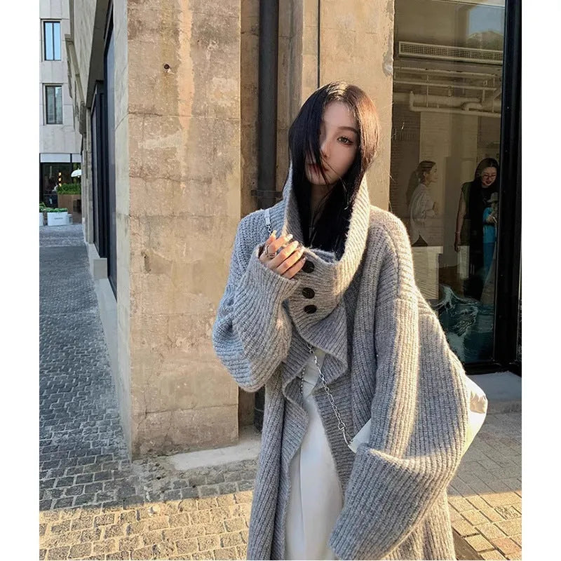 Women's autumn winter large lapel long cardigan jacket in chenille fabric with princess sleeves