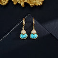 Turquoise gourd earrings and necklace set in brass with 18K real gold plating and electroplated finish