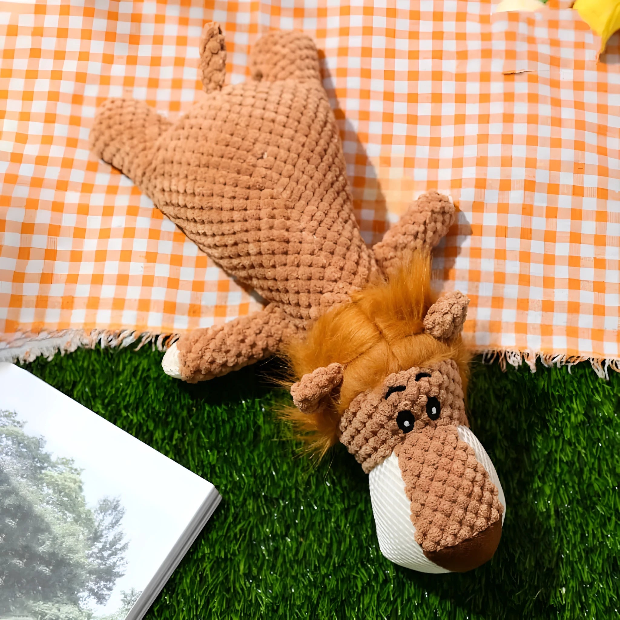 Animal shaped plush dog chew toy with corn kernel texture design for teeth cleaning