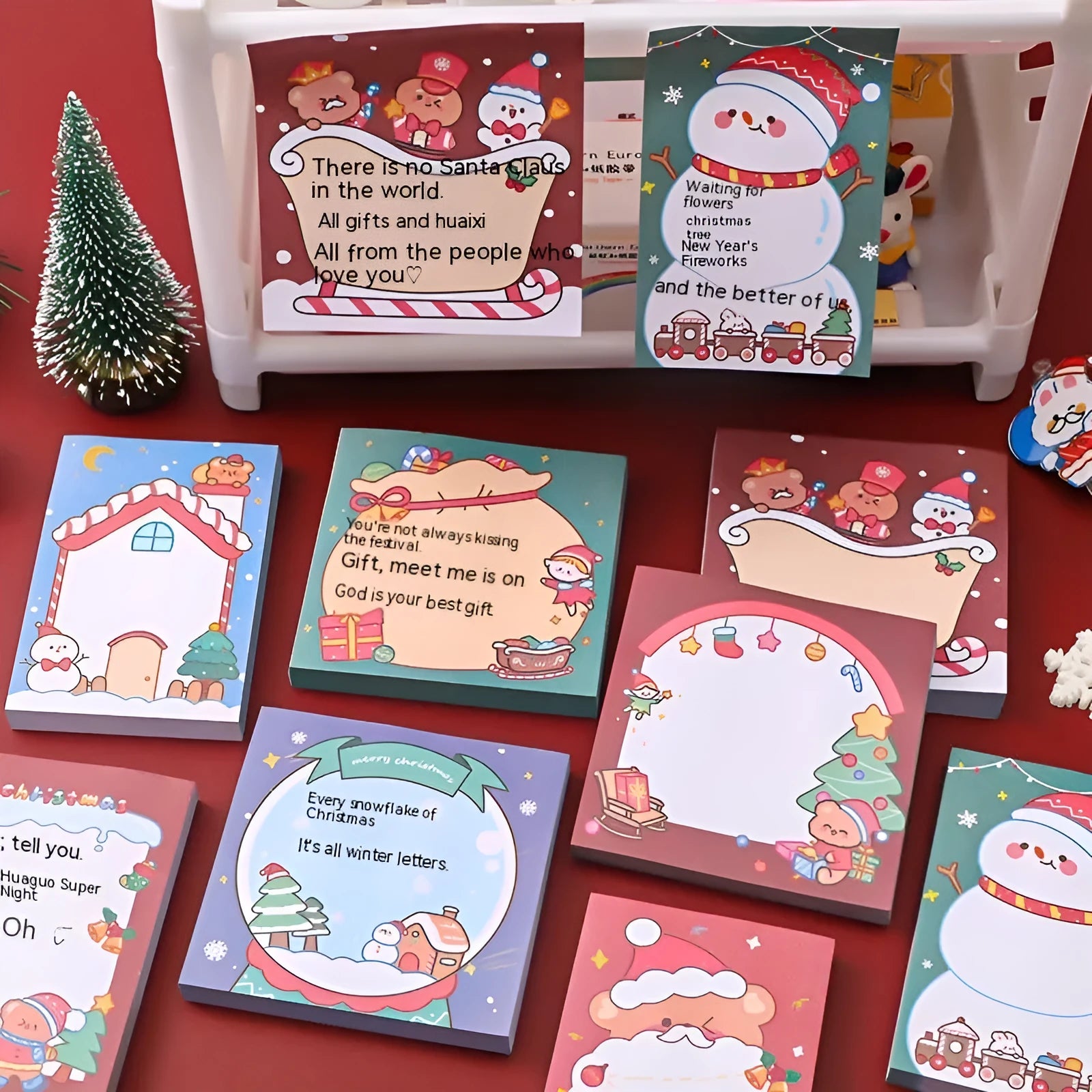 Cartoon Christmas sticky notes book with festive holiday designs
