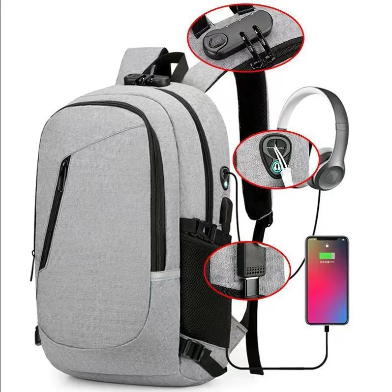 Oxford cloth computer backpack in blue, shown with street style design and laptop compartment.
