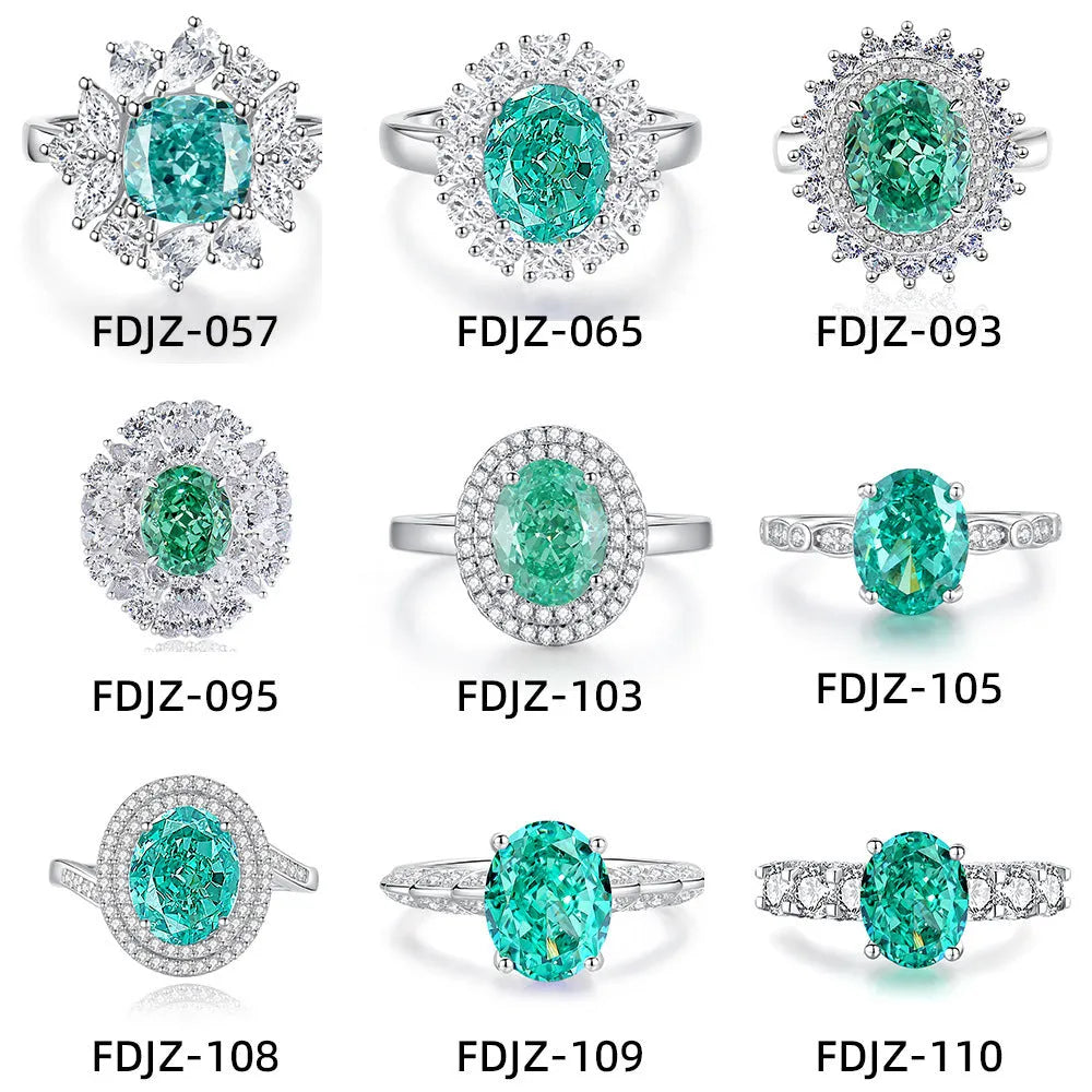 Geometric S925 silver women's ring with an elliptical emerald-cut high carbon diamond inlay.