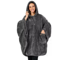 A hooded, long sleeve bathrobe in a cardigan style, shown in a solid colour.