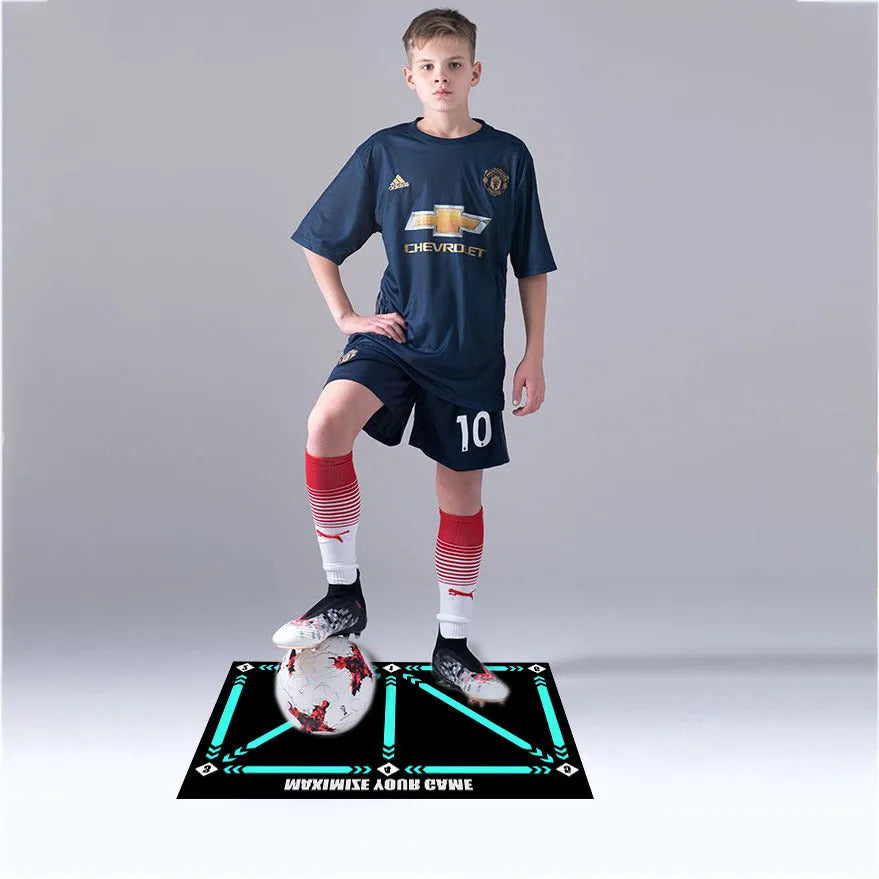 Rubber football training mat in cushion colour with socks included for indoor skill practice