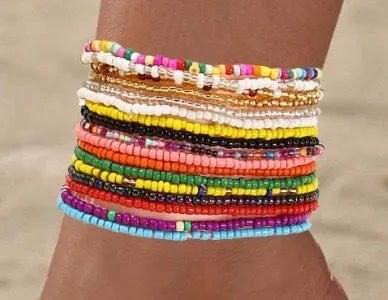 Women's bohemian bracelet set with 17 handmade mixed material beaded bracelets in European and American style