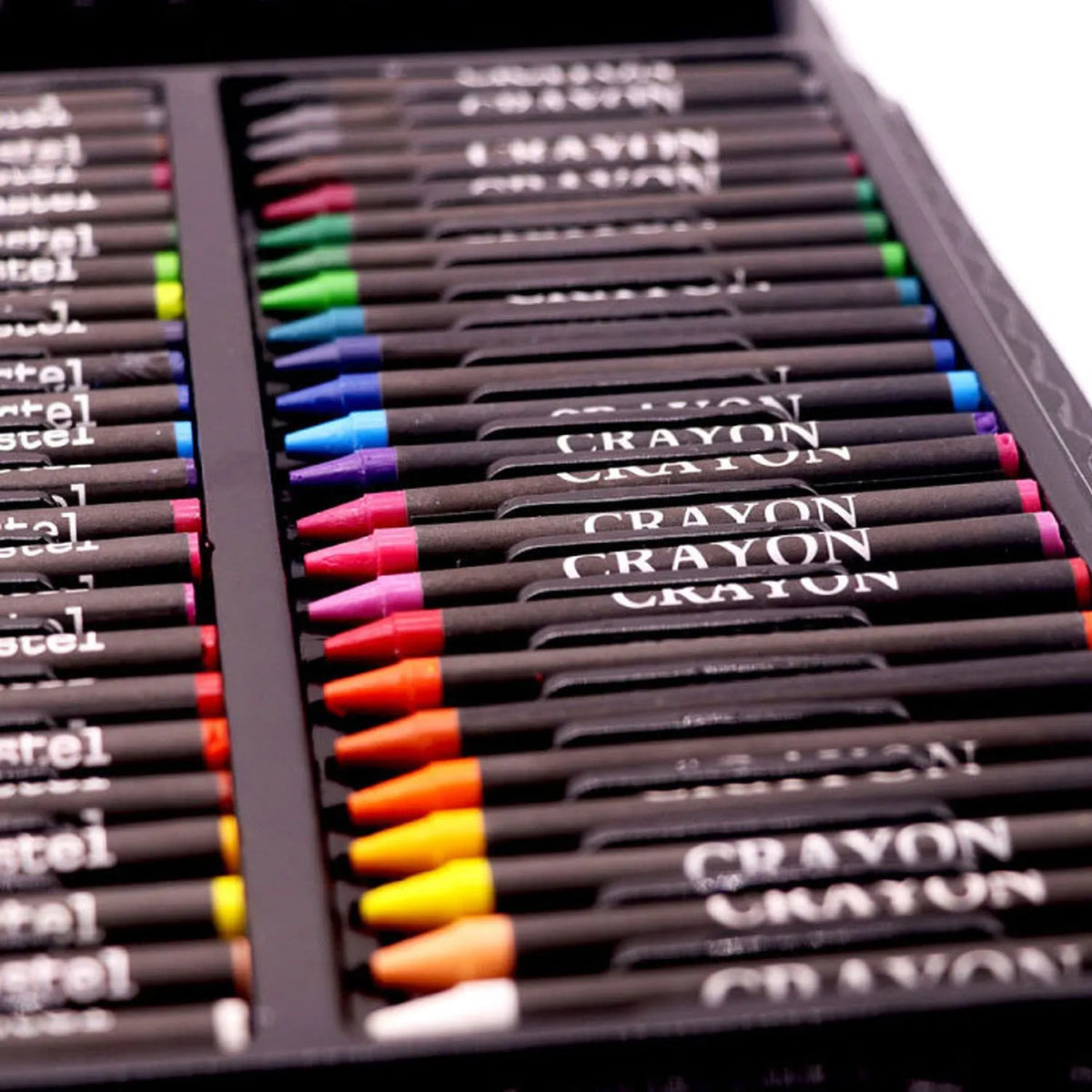 168-piece watercolour pen, oil pastel, and brush painting set in a plastic case, shown in black or pink