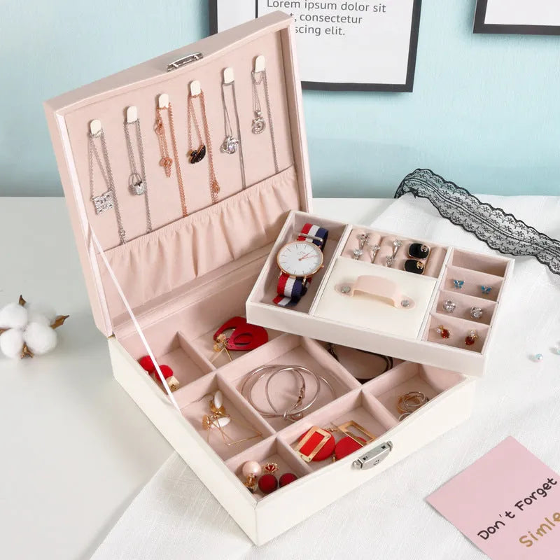 Large red or white PU jewelry storage box for necklaces and rings