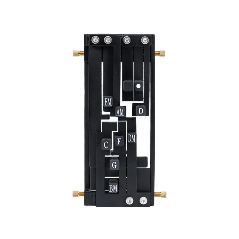 Black automatic chord changer device for folk guitar with 2024 double chord mechanism.