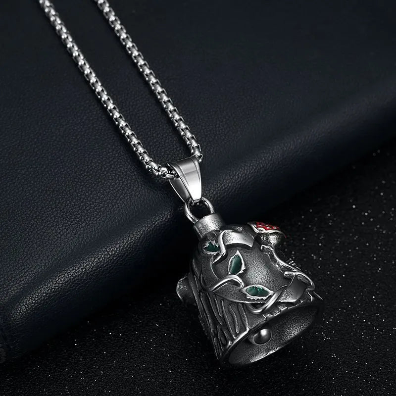 Titanium steel vintage motorcycle lucky bell with geometric shape and double-sided epoxy rose decoration