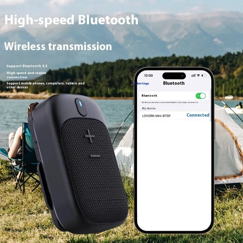 Lewoke black mini portable Bluetooth speaker for hiking, camping, and running with subwoofer