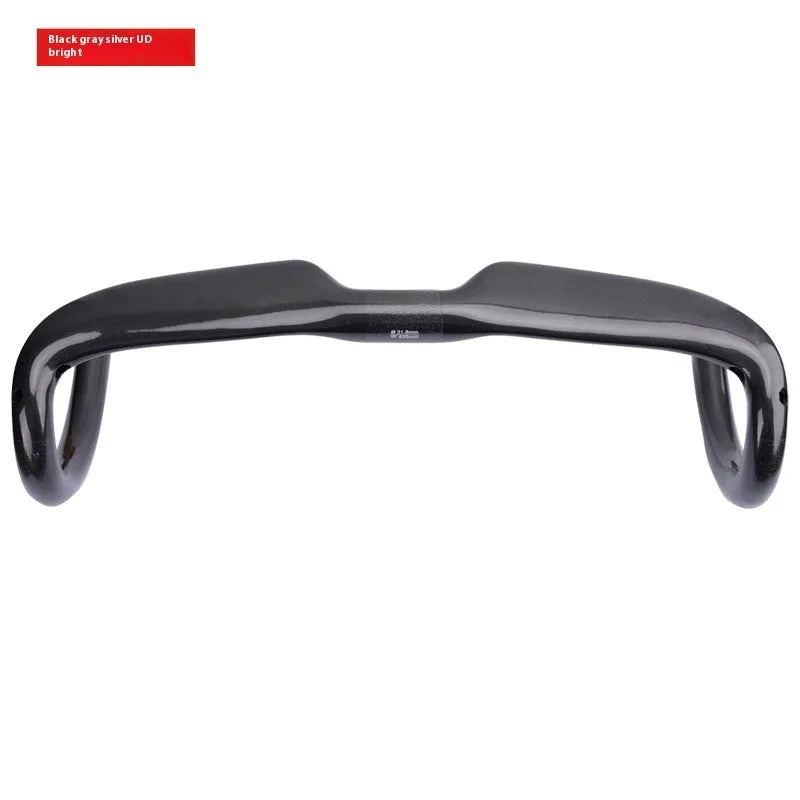 Black Grey Silver carbon fibre road bicycle drop handlebar shown in 400mm, 420mm, and 440mm width options.