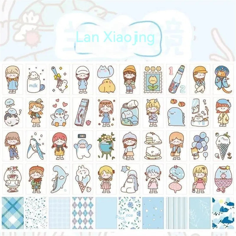 Hand-drawn heart stickers with cartoon characters for notebooks and screen protectors
