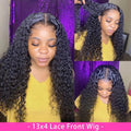 Curly human hair lace front wig for women, 150 density, full hand-woven, 13x4 lace closure, natural black colour