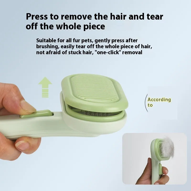Large pet hair removal comb with stainless steel blade and one-click shaver for cats and dogs in light grey colour