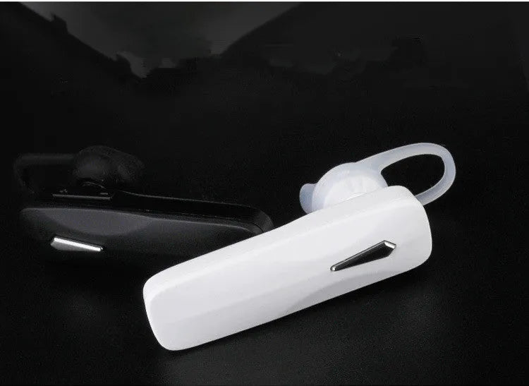 M163 Bluetooth car headset in black or white with hands-free calling and music control buttons