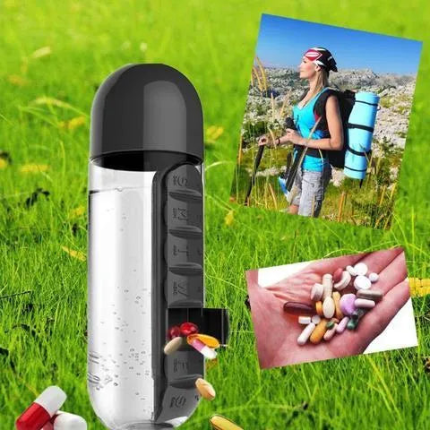 Creative wrist capsule water cup 600ml with medicine box in five colours black pink yellow blue red
