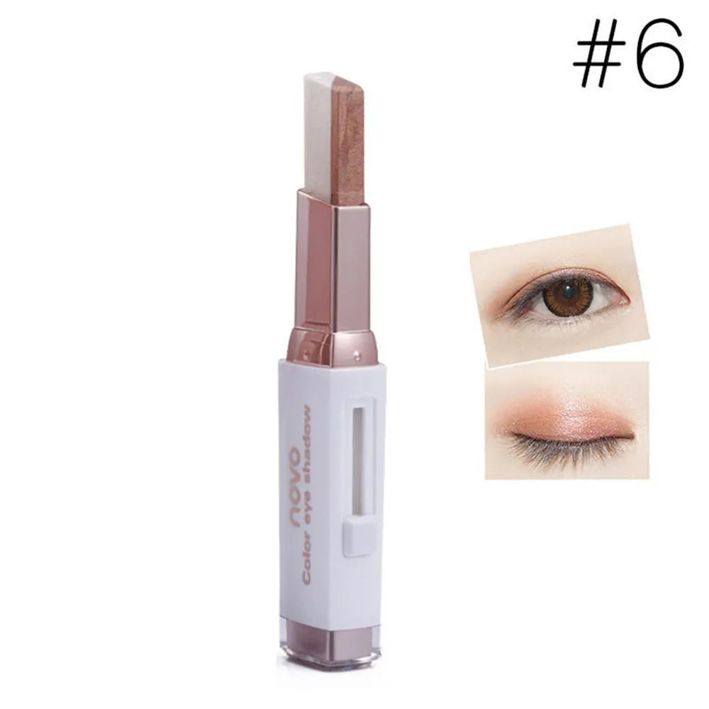 Two-color gradient eye shadow stick with smudge effect and push-button release