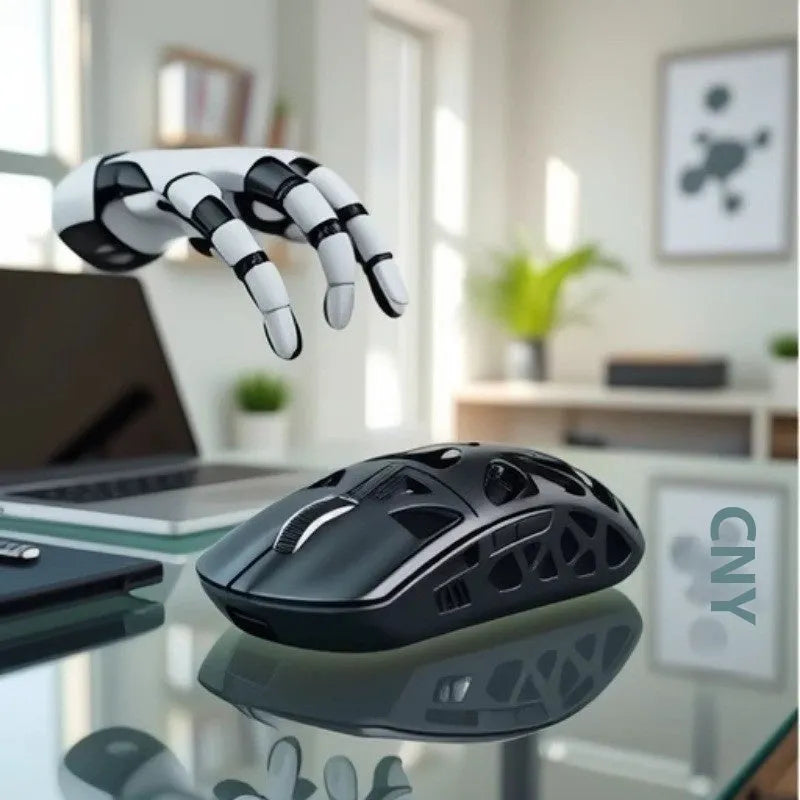 Attack Shark R3 magnesium alloy 8K wireless gaming mouse in white, showing top view with three touch buttons and compact 119.5x61x36mm size