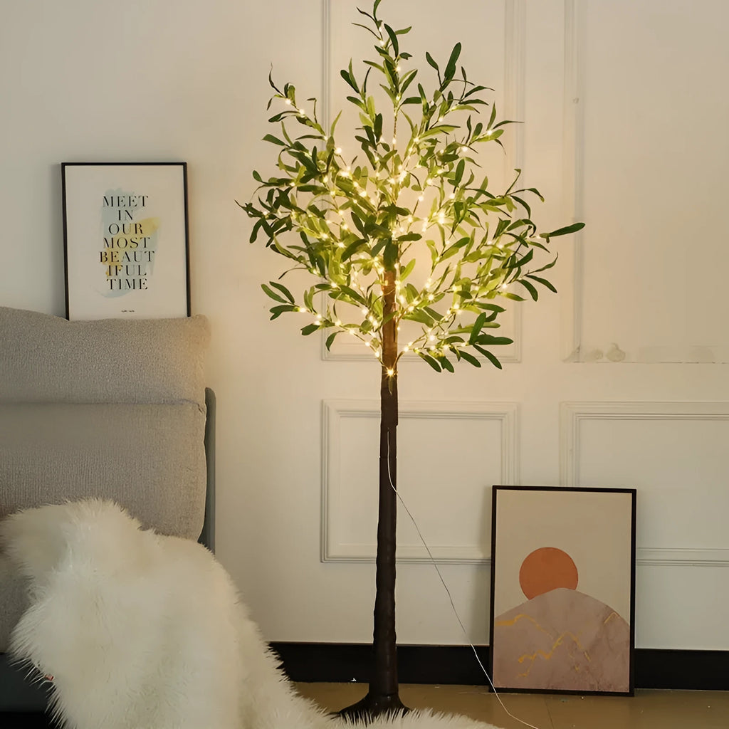 1.8m tall olive leaf tree lamp with warm LED lights for courtyard decoration