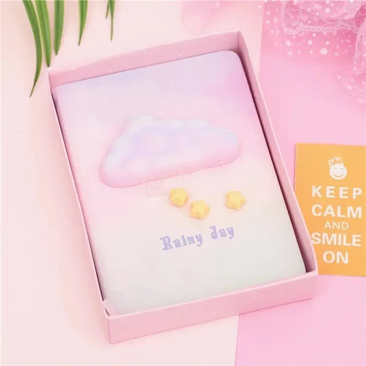 Cloud bubble light notebook with imitation leather cover, wireless binding, 12x17cm paper, Love or Star bright cover option