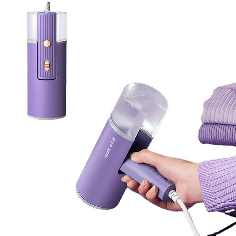 Portable handheld garment steamer in grey lotus root purple colour with foldable design
