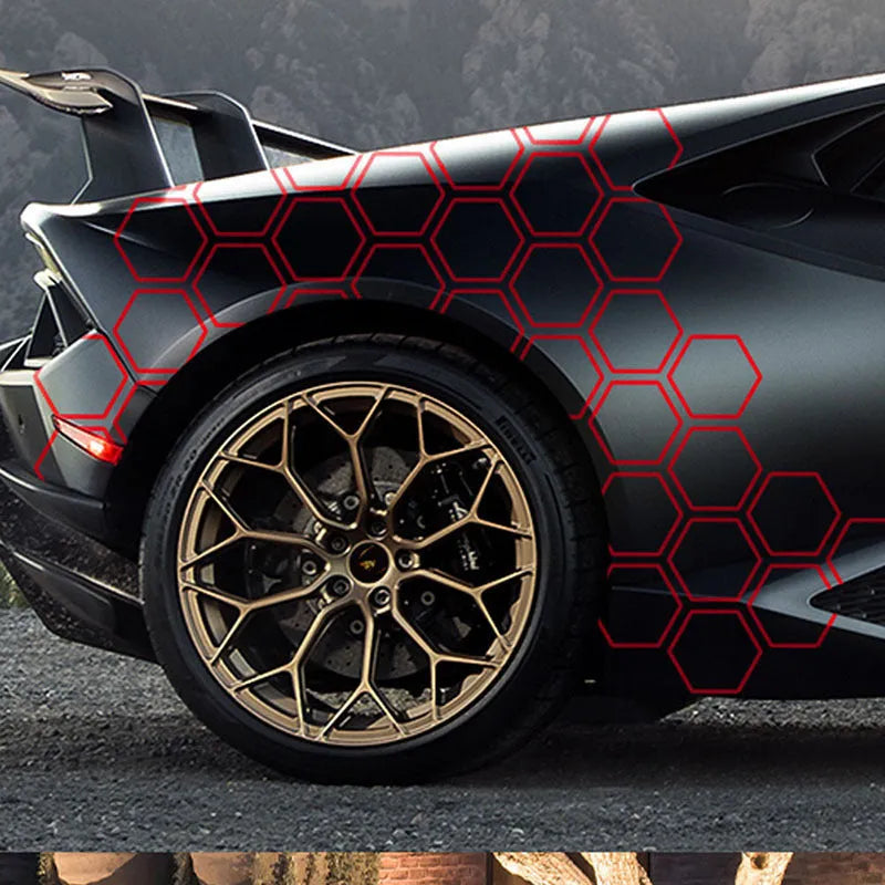 Reflective car body stickers in hexagon pattern, 8.4x10cm each, 10-pack, black white red colourful options