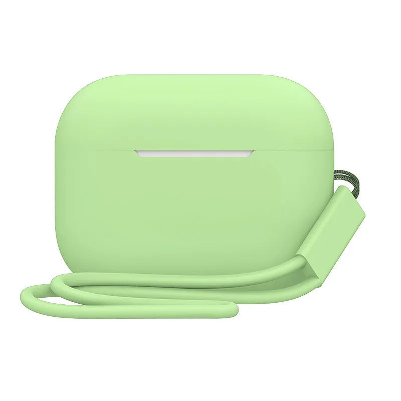 Silicone protective case cover for AirPods Pro 2 with attached lanyard, solid colour finish, 65x52x26mm